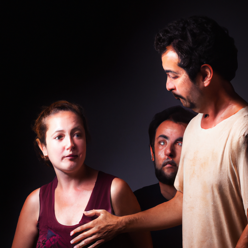 Actores chilenos ensayando una escena en un espacio minimalista y luminoso