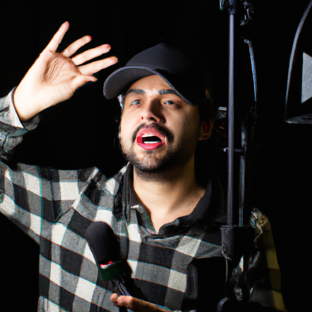 Docente invitado ensayando con micrófono y cámara en estudio